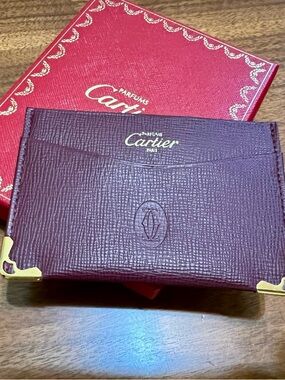 Cartier Burgundy Leather Card Holder with Gold Corners New In Box